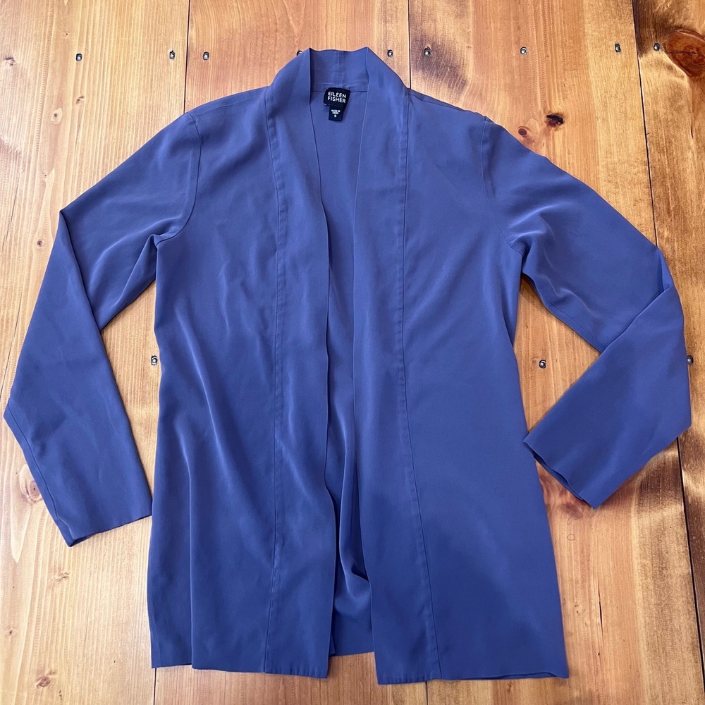 Eileen Fisher Purple Silk Open Front Long Sleeve Cardigan Size Small A7‎